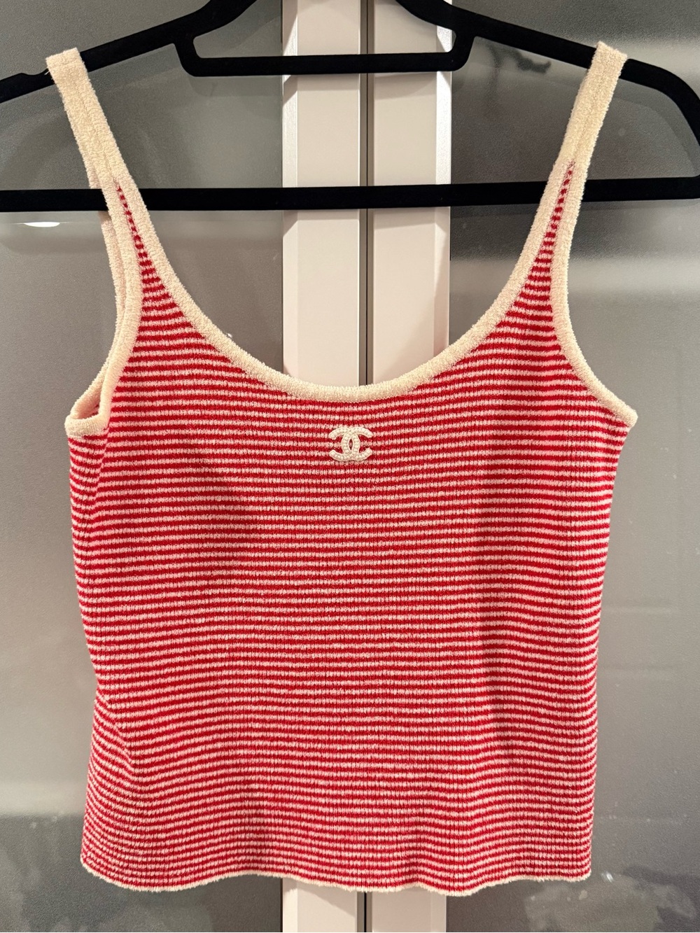 CHANEL Red and Cream Striped Knit Tank FR34
